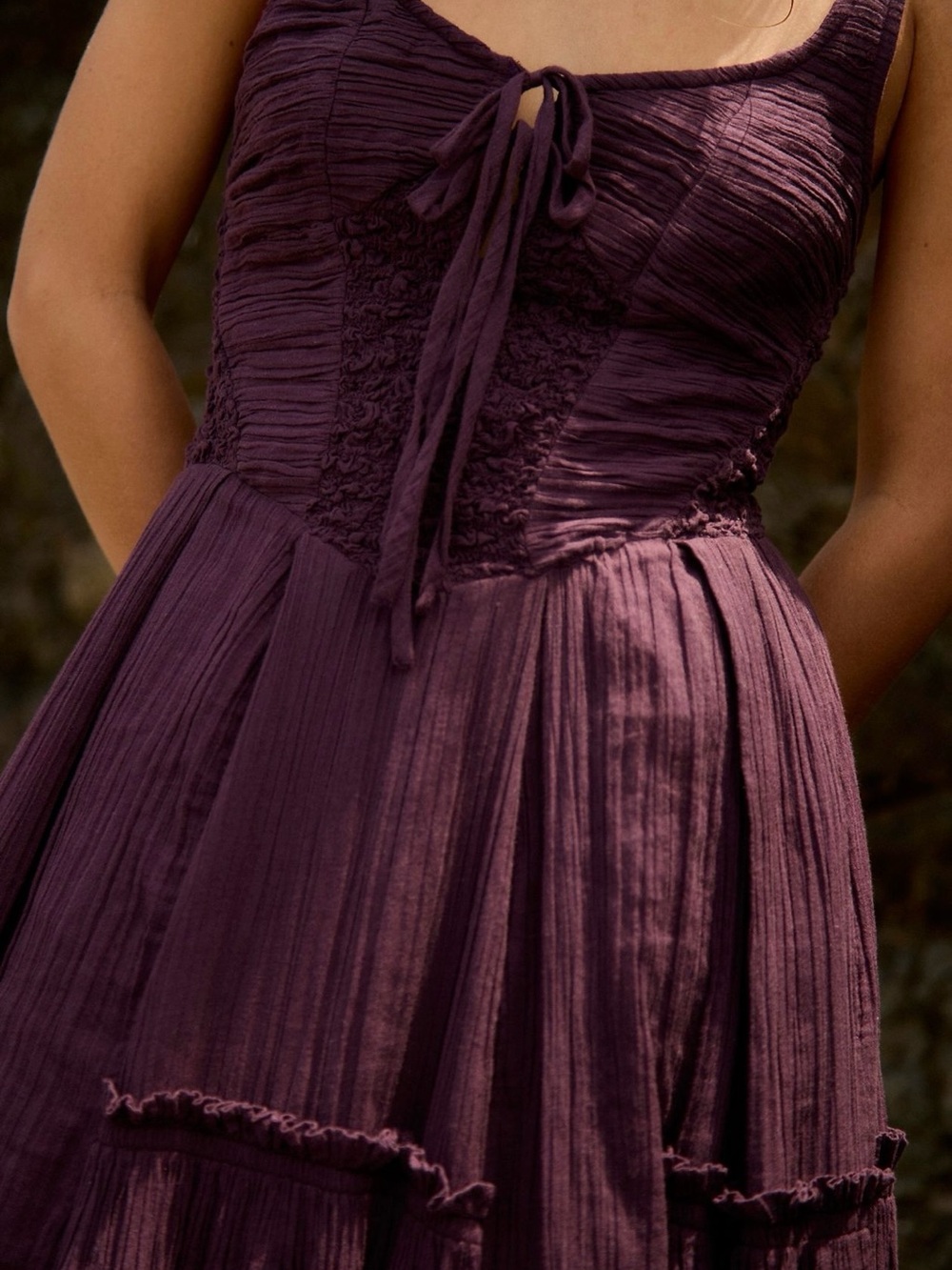 Free People Women's Sleeveless Dark Plum Tie-Front Dress - Picture 1 of 10